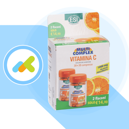 Esi Vitamina C Pura Retard | Integratore di Vitamina C Concentrata | 2 Flaconi | 30 + 30 compresse
