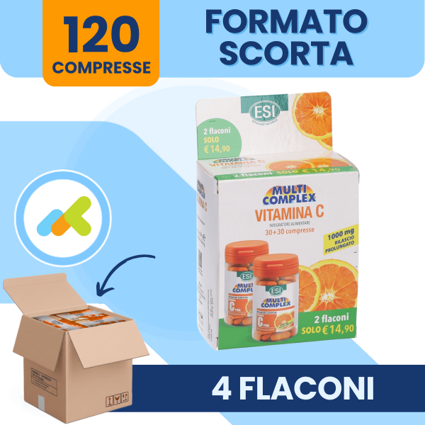 Esi Vitamina C Pura Retard | Integratore Di Vitamina C Concentrata | 2 Flaconi | 30 + 30 Compresse