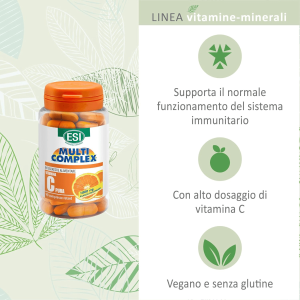 Esi Vitamina C Pura Retard | Integratore di Vitamina C Concentrata | 2 Flaconi | 30 + 30 compresse