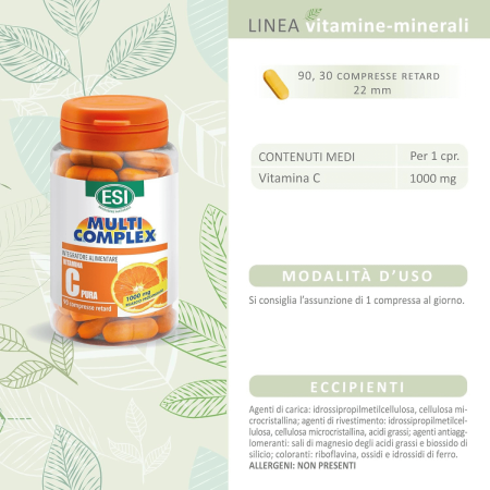 Esi Vitamina C Pura Retard | Integratore di Vitamina C Concentrata | 2 Flaconi | 30 + 30 compresse Esi Vitamina C Pura Retard | Integratore di Vitamina C Concentrata | 2 Flaconi | 30 + 30 compresse