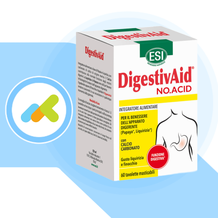 Esi DigestivAid No Acid | Integratore per Benessere dell'Apparato Digerente | 60 tavolette masticabili