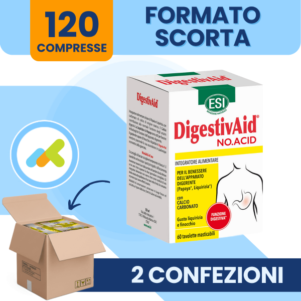 Esi Digestivaid No Acid | Integratore Per Benessere Dell'apparato Digerente | 60 Tavolette Masticabili