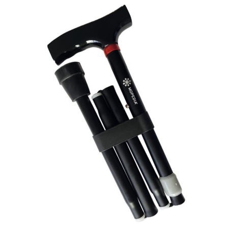 Bastone pieghevole in alluminio anodizzato con puntali antiscivolo – Regolabile in altezza – Colore Nero – Brio