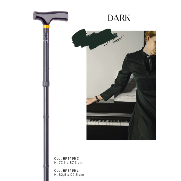 Bastone pieghevole in alluminio anodizzato con puntali antiscivolo – Regolabile in altezza – Colore Nero – Brio