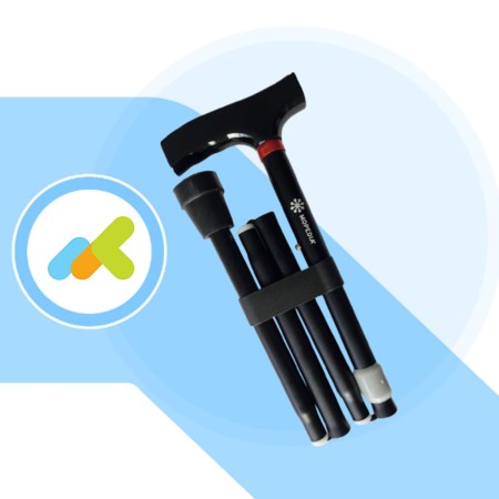 Bastone pieghevole in alluminio anodizzato con puntali antiscivolo – Regolabile in altezza – Colore Nero – Brio