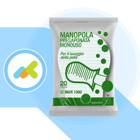 Manopola Presaponata Monouso | Per Lavaggio della Pelle | Detergente a pH Neutro | 20 pezzi