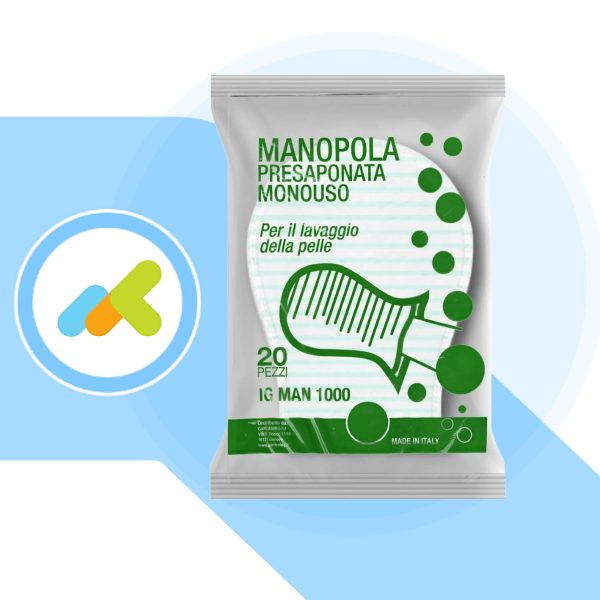 Manopola Presaponata Monouso | Per Lavaggio della Pelle | Detergente a pH Neutro | 20 pezzi
