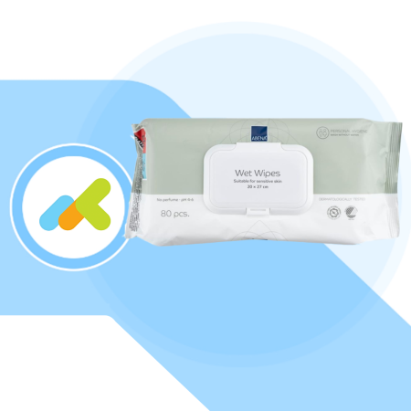 Abena Wet Wipe 20x27 | Salviette Detergenti Umidificate | per Igiene di Viso e Corpo | 80 pezzi