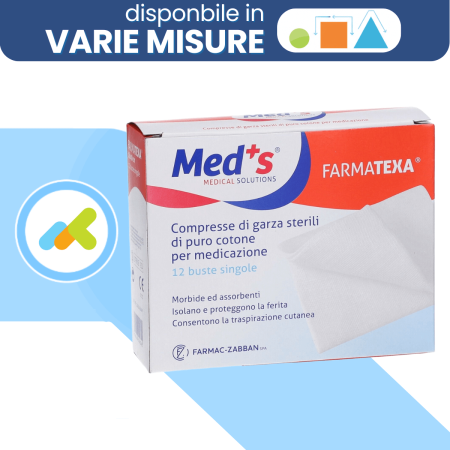 Med's Farmatexa | Garze Sterili per Medicazione in Puro Cotone | 12 pezzi