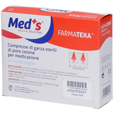 Med's Farmatexa | Garze Sterili per Medicazione in Puro Cotone | 12 pezzi