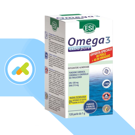 Omega 3 Extra Pure ESI | Integratore con EPA, DHA e Vitamina E | 120 perle