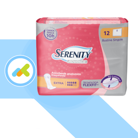 Serenity Advance | Assorbente anatomico sottile e discreto per incontinenza leggera femminile| 12 pezzi