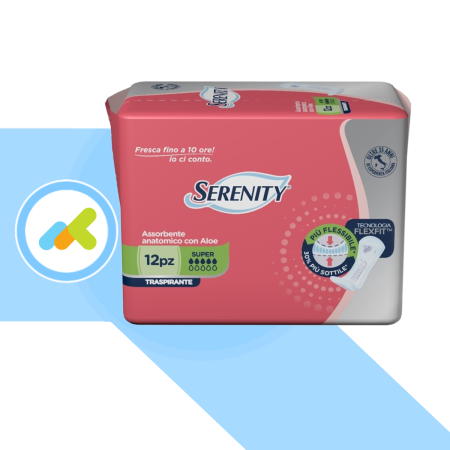 Serenity Assorbente Anatomico Super |12 pezzi |Protezione Rinforzata per Incontinenza Moderata fino a 10 Ore