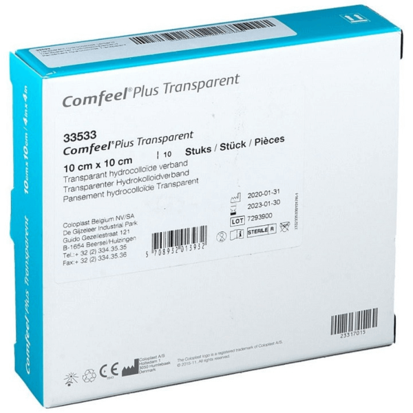 Comfeel Plus Transparent 10x10 | Medicazione Idrocolloidale per Piaghe da Decubito | 10 pezzi