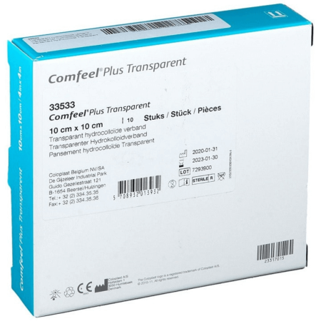 Comfeel Plus Transparent 10x10 | Medicazione Idrocolloidale per Piaghe da Decubito | 10 pezzi