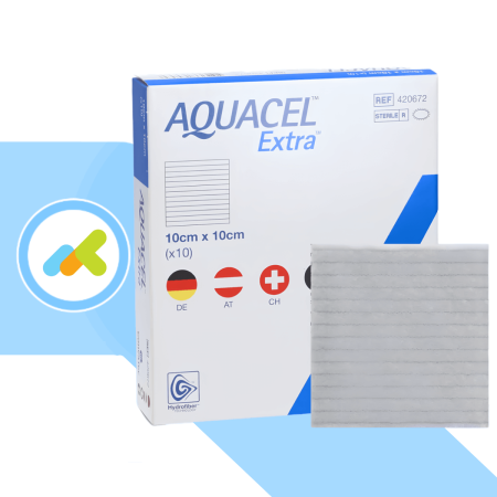 Aquacel Extra 10x10 | Medicazione Assorbente in Idrofibra | Efficace contro Ulcere e Lesioni | 1 pezzo