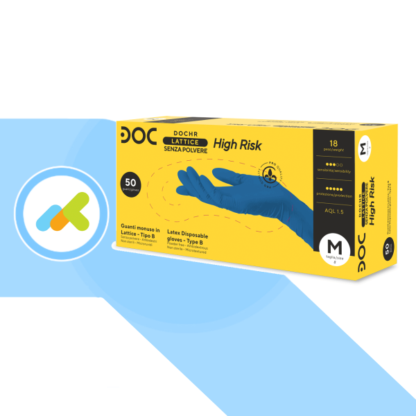 DOC High Risk | Guanti Monouso in Lattice Senza Polvere | Protezione Totale | 50 pezzi