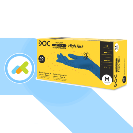 DOC High Risk | Guanti Monouso in Lattice Senza Polvere | Protezione Totale | 50 pezzi