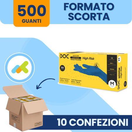 DOC High Risk | Guanti Monouso in Lattice Senza Polvere | Protezione Totale | 500 pezzi