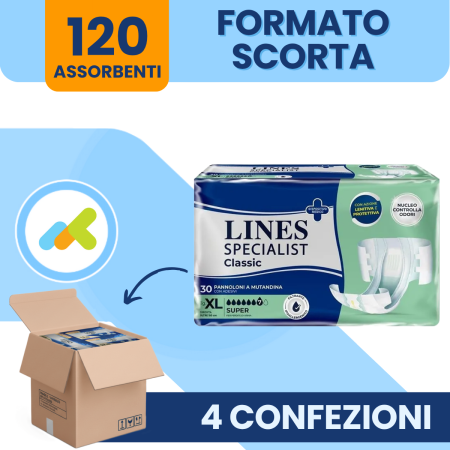 Lines Specialist Classic Super Pannolone a Mutandina| Incontinenza Grave | 30 pezzi XL