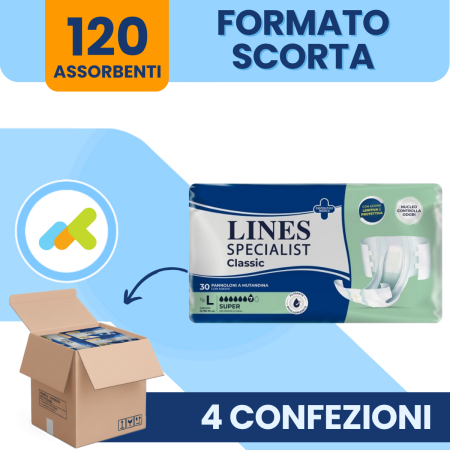 Lines Specialist Classic Super Pannolone a Mutandina| Incontinenza Grave | 30 pezzi L 2