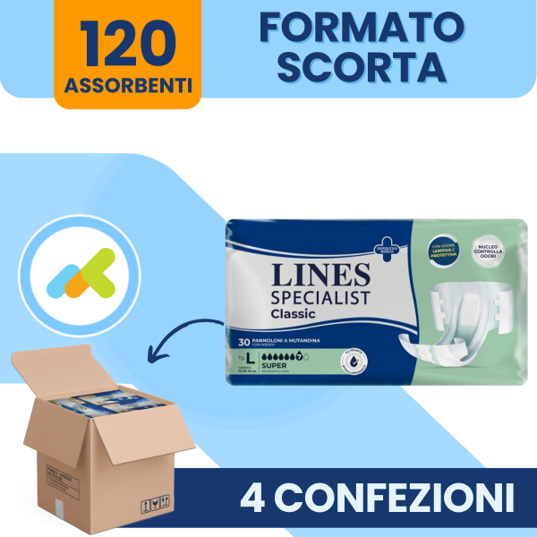Lines Specialist Classic Super Pannolone a Mutandina| Incontinenza Grave | 30 pezzi L