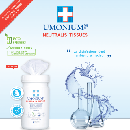 UMONIUM38 Neutralis Tissues | Salviette Disinfettanti per Dispositivi Medici | 100 Salviette