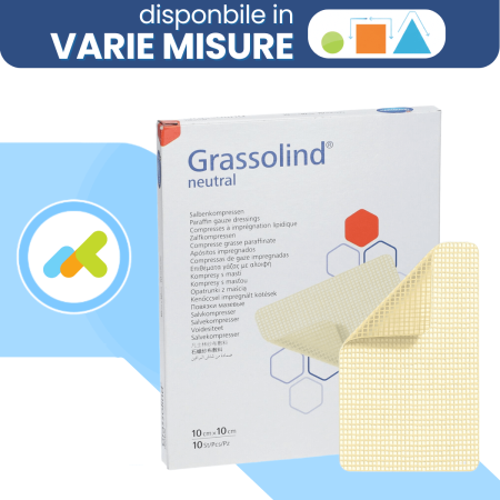 Grassolind Neutral | Medicazione Sterile in Garza Paraffinata | Per Ferite Ustioni e Chirurgia Plastica | 10 Pezzi