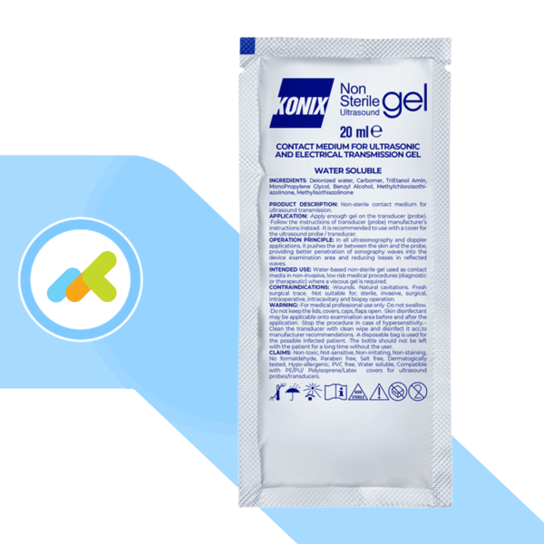Konix Gel Sterile per Ultrasuoni | Alta Conduttività per Diagnostica Ecografica | 1 bustina da 20ml