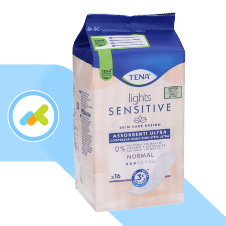 TENA Lady Lights Sensitive Normal | Assorbenti Incontinenza Leggera Pelli Sensibili | 16 Pezzi