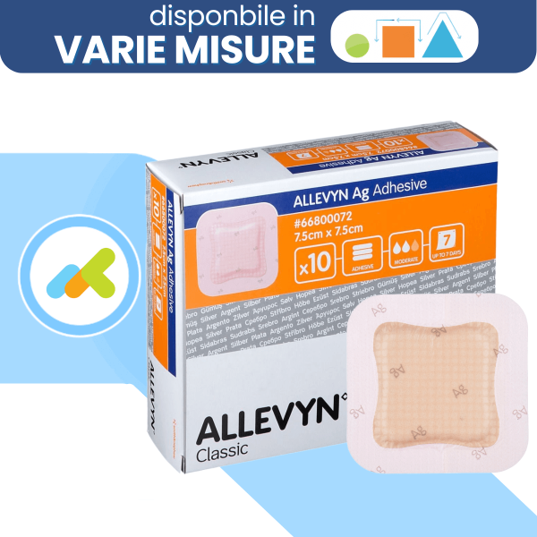 Allevyn Ag Adhesive | Medicazione Con Argento Per Ulcere E Ferite Croniche | 1 Pezzo