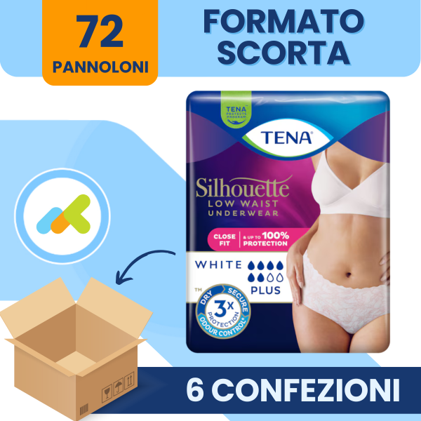 Tena Silhouette Vita Bassa Bianche | Mutandine Assorbenti Plus (6 Gocce)
