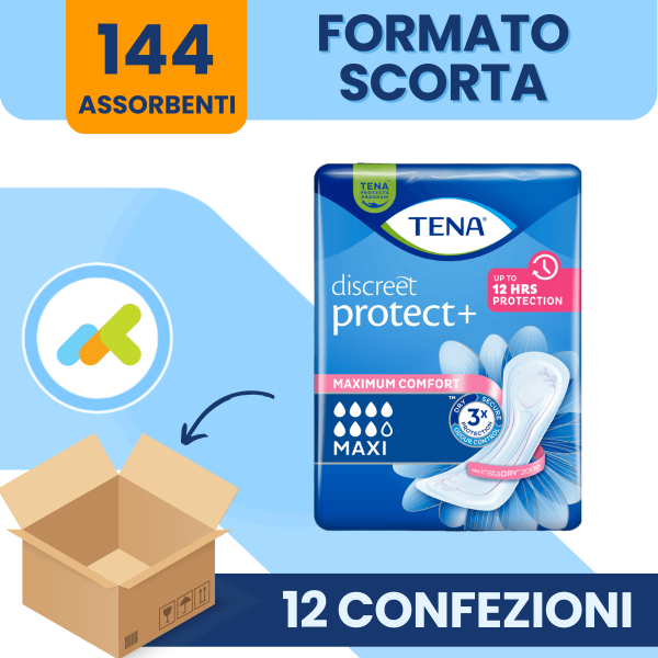 TENA Discreet Protect+ Maxi 7 Gocce | Assorbenti Incontinenza Pesante | 12 Pezzi
