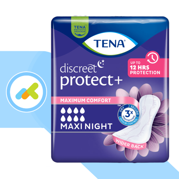 TENA Discreet Protect+ Maxi Night 8 Gocce | Assorbente Incontinenza Notturna | 12 Pezzi