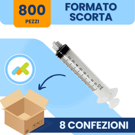 Benefis Siringhe Sterili Monouso Senza Ago 10ml | Cono Centrale Luer Lock | 100 Pezzi