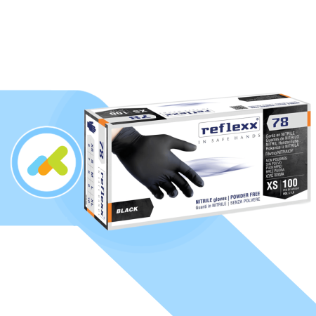 Reflexx 78 Guanti Nitrile Neri | Protezione per Settore Sanitario, Alimentare ed Estetico | 100 Pezzi
