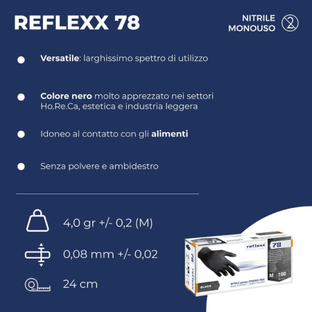 Reflexx 78 Guanti Nitrile Neri | DPI Cat.3 certificati EN 374 | 100pz