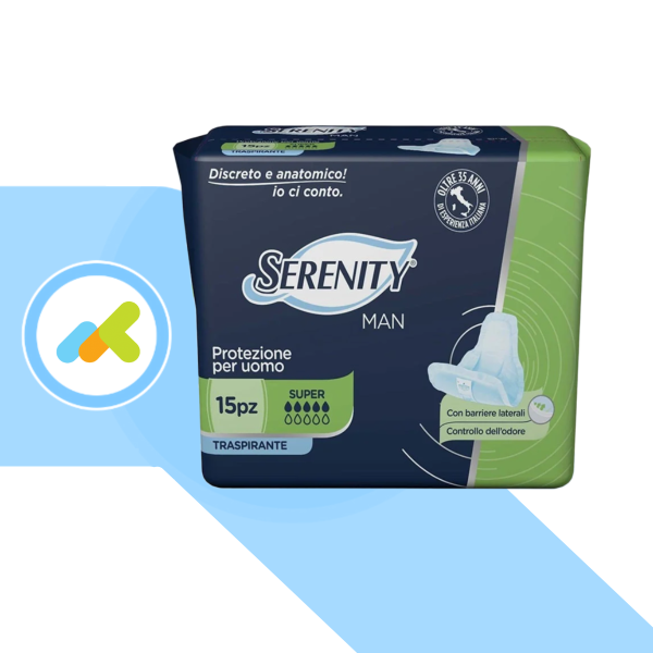 Serenity Man Super | Assorbenti Maschili per Incontinenza Leggera | 15 pezzi