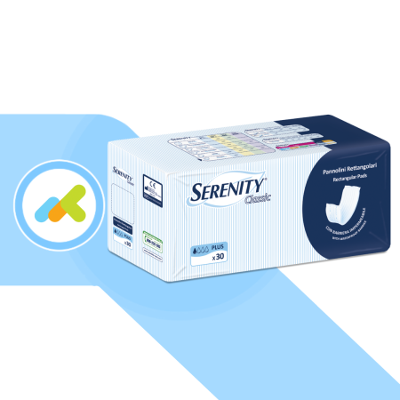 Serenity Classic | Pannolone Rettangolare con Barriera Mini | per Incontinenza Moderata | 30 pezzi