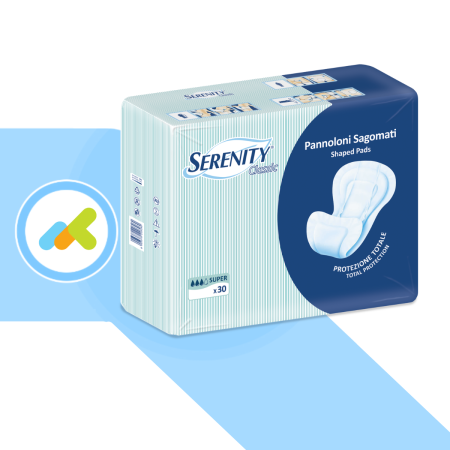 Serenity Classic Super| Pannolone sagomato assorbente | incontinenza moderata e grave | 30 Pezzi