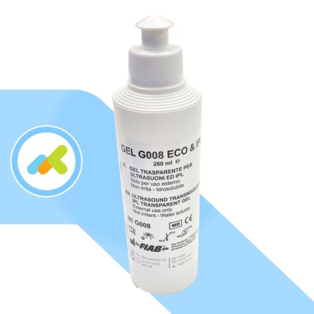 Gel liquido trasparente per ultrasuoni e luce pulsata in flacone 260 ml