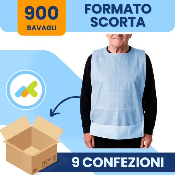 Bavagli Monouso per Anziani 37x70: Protezione Impermeabile con Tasca Raccoglibriciole 100 pezzi