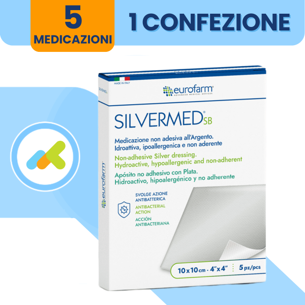 Silvermed Senza Bordo 10x10 | Medicazione Sterile all'Argento Micronizzato | 5 pezzi