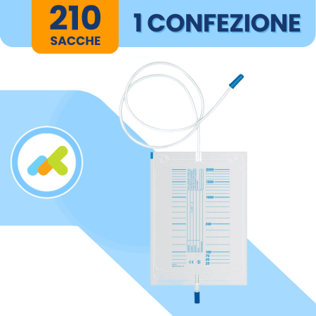 Sacca Raccolte Urine Tubo 130 Monouso Non Sterile 2000 ml 210 pezzi