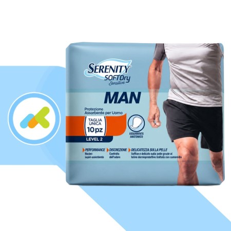 Serenity Man Sensitive Level 2 | Assorbenti Uomo per Incontinenza Leggera | 10 Pezzi