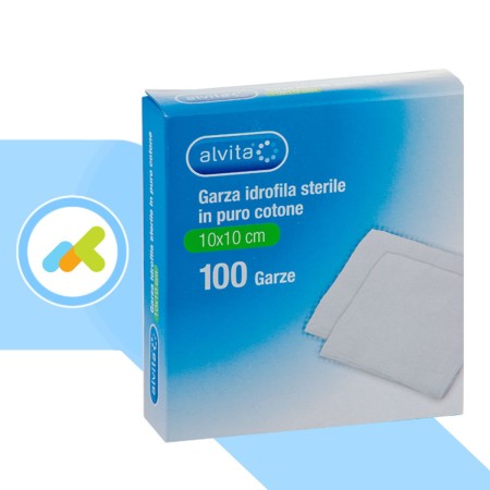 Alvita Compresse Garza Idrofila Sterile | Medicazione in Puro Cotone | 10 x 10 cm |100 GARZE