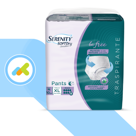 Serenity SoftDry Sensitive Pants Maxi 8 gocce Taglia L E XL: Mutandine Assorbenti per Incontinenza Grave 10 pezzi