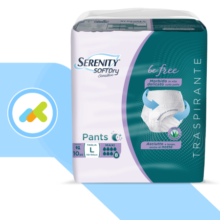 Serenity SoftDry Sensitive Pants Maxi 8 gocce Taglia L E XL: Mutandine Assorbenti per Incontinenza Grave 10 pezzi 2