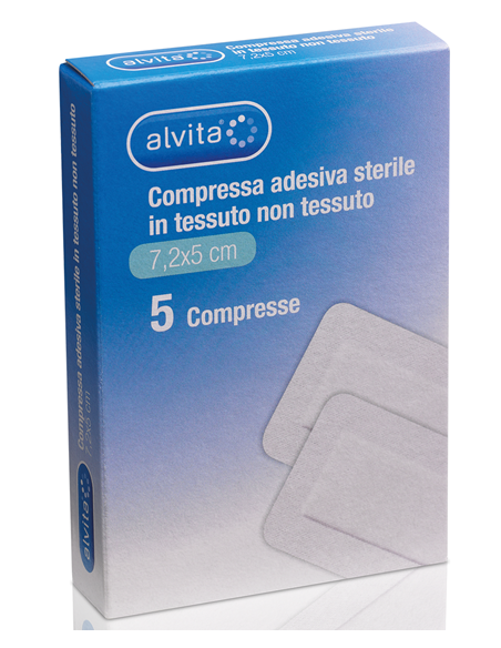 Compressa adesiva sterile in tessuto non tessuto Alvita 7,2x5 cm 5 pz Compressa adesiva sterile in tessuto non tessuto Alvita 7,2x5 cm 5 pz