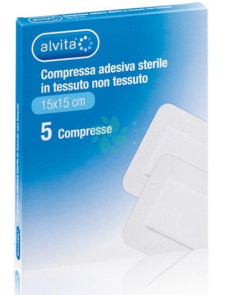 Compressa adesiva sterile in tessuto non tessuto Alvita 15x15 cm 5 pz Compressa adesiva sterile in tessuto non tessuto Alvita 15x15 cm 5 pz